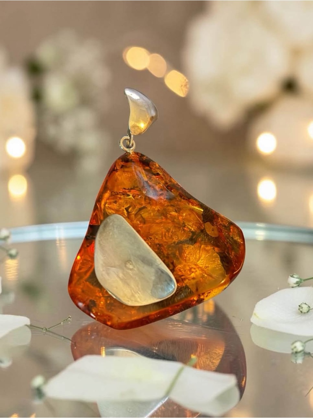 Extra large sterling silver Amber pendant.